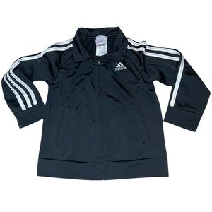 Adidas Three Stripe Full Zip Black Track Jacket-Uni-Sex 3T
